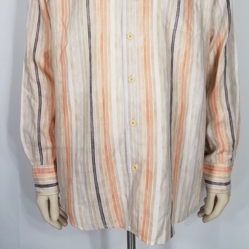 white peach tan striped linen button up shirt XL - Picture 3 of 8